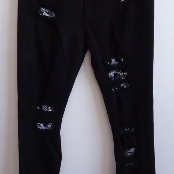 Ramie Brook Naomi Ripped Sequin Jeans waist 26 NWOT 298 black black white sequin - Picture 6 of 16